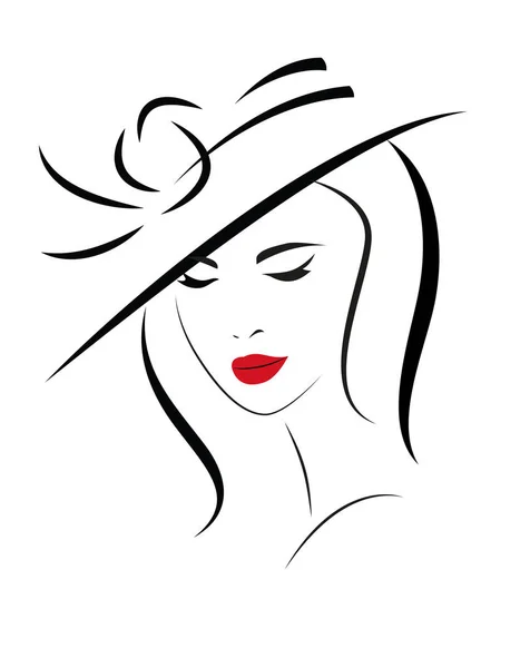 Silhouette Femme Aux Cheveux Longs Chapeau — Image vectorielle