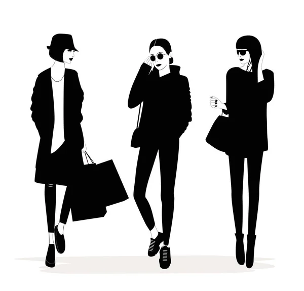 Векторный _ Мода стильные женщины покупки — стоковый вектор