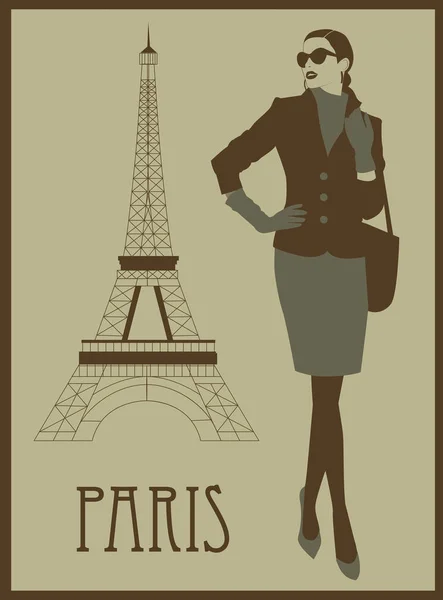 Vektorová módní žena v Paříži — Stockový vektor