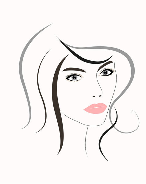 Woman with long hair in hat. Vector