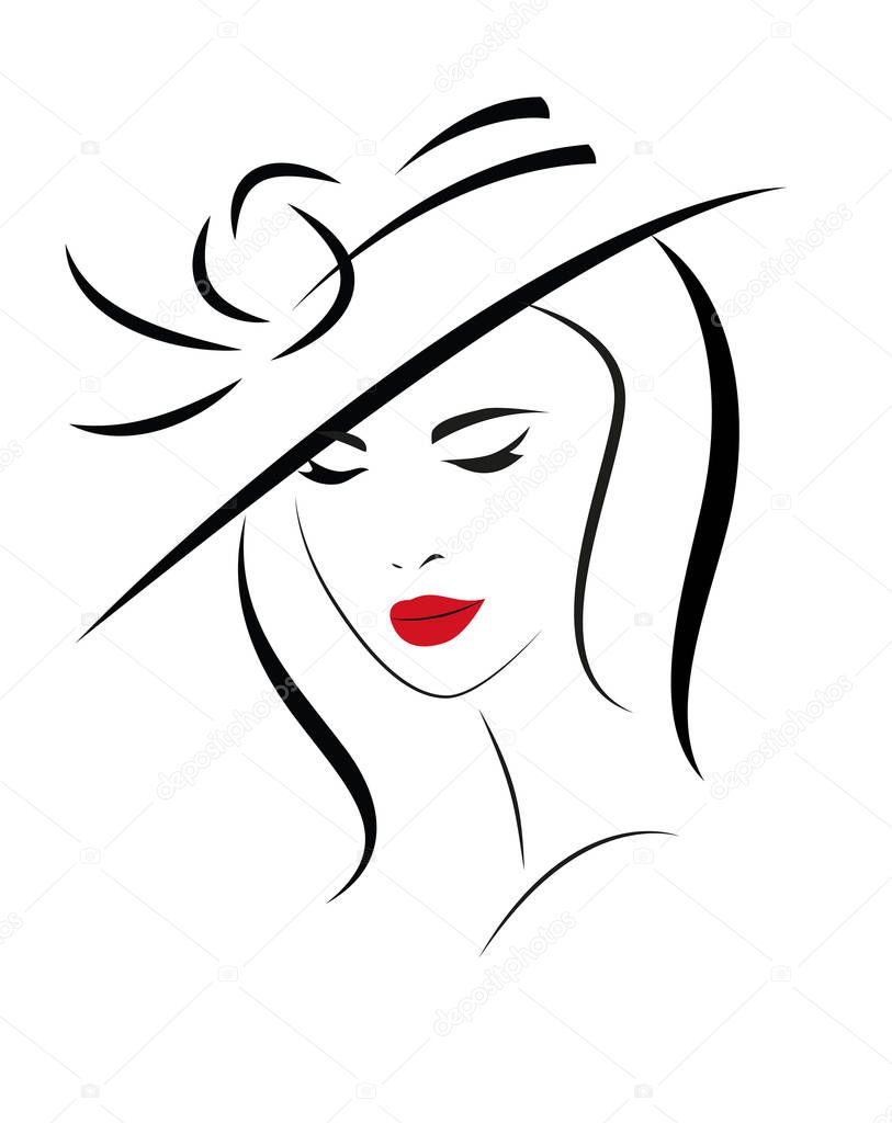 Woman with long hair in hat. Vector