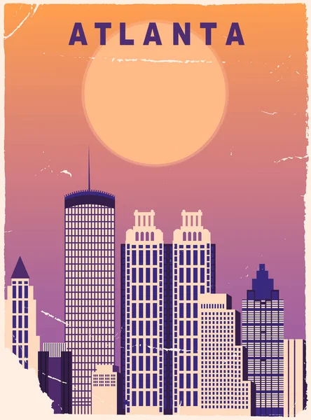 Atlanta Ciudad Estilo Antiguo Fondo Viaje — Vector de stock