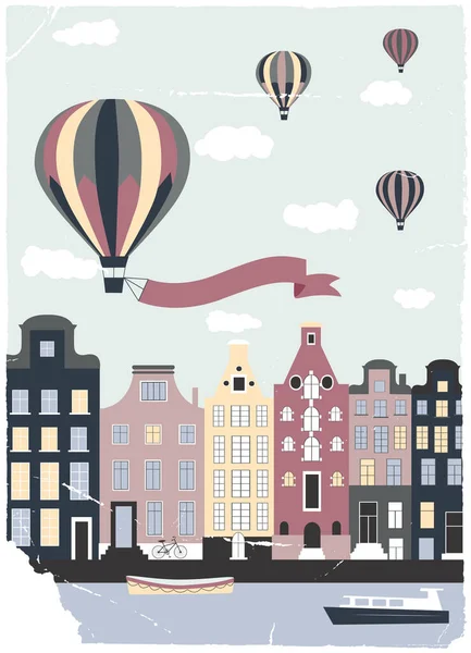 Globos Aire Caliente Volando Sobre Ciudad — Vector de stock