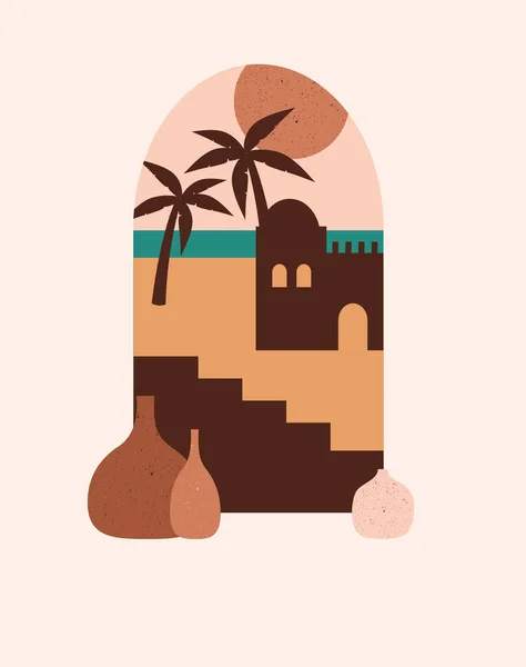 Old City Landscape Palms — Stock Vector