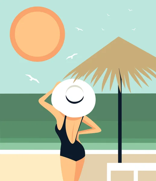 Woman Beach Sunny Day — Stock Vector
