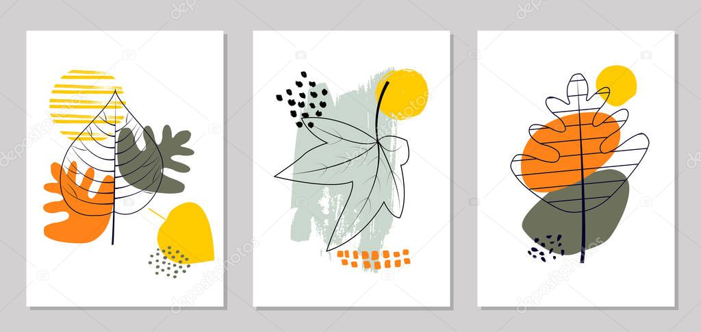 Set of Simple design templates of autumn backgrounds. Abstract creative shapes in minimal trendy style.