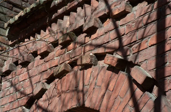 Arka Plan Olarak Kırmızı Tuğlalardan Eski Duvarın Dokusu — Stok fotoğraf