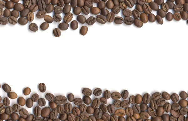 Framing Van Gebrande Koffiebonen Witte Achtergrond Stockfoto