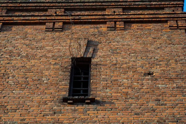 Texturen Den Gamla Väggen Från Röda Tegelstenar Som Bakgrund — Stockfoto