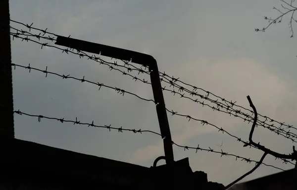 古い刑務所は鉄条網で囲まれています 牢屋と緊縛の象徴としての鉄条網 — ストック写真