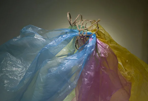 Bolsas Plástico Diferentes Colores Fondo Concepto Ecológico — Foto de Stock