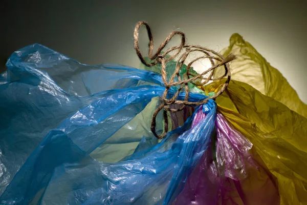 Bolsas Plástico Diferentes Colores Fondo Concepto Ecológico — Foto de Stock