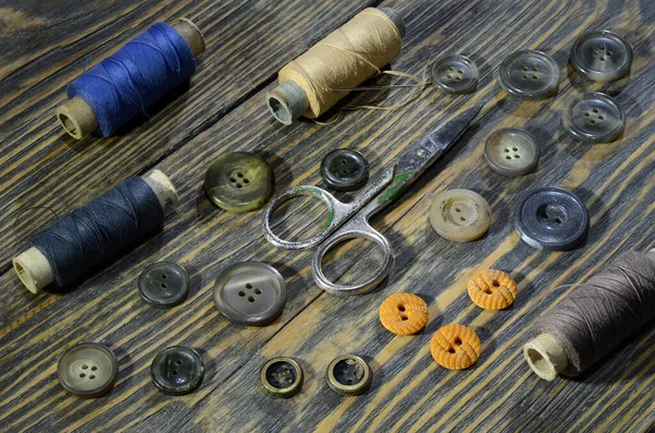 Buttons Closeup Fashion Object Old Repair Rust Rusty Steel Tailor — Stock Photo, Image