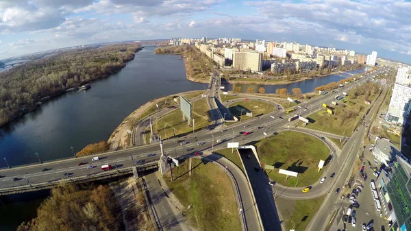 Luchtfoto Van Stadsverkeer Woonwijk Landschap Road Junction Brug — Stockfoto