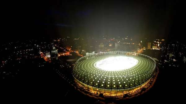 Beleuchtetes Modernes Stadion Der Nacht Funkelnde Lichter Luftaufnahme — Stockfoto