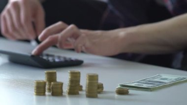 Hesaplama gelirleri adamım, tasarruf kumbara içine koyarak, para için hediyeler, geziler