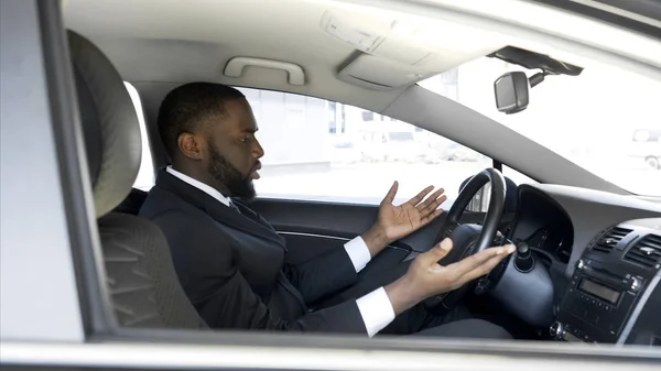 Afro Américain Mettre Colère Nerveux Cause Panne Voiture Stress — Photo