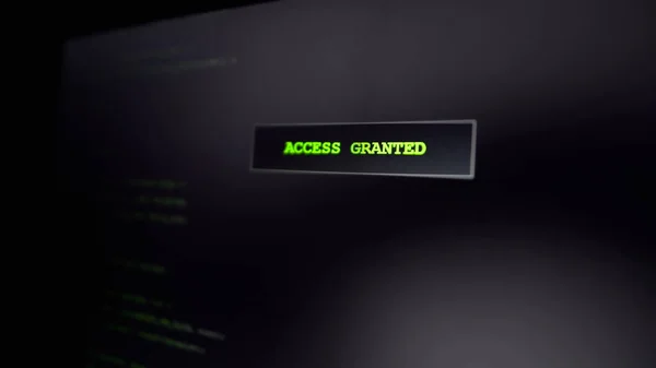 在屏幕上授予访问权限 计算机犯罪黑客网站 成功尝试 — 图库照片