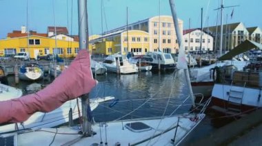 Yat ve Yelkenli demirledi Kopenhag port, yaz turizm, Avrupa şehir