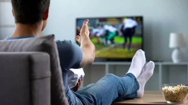 American Football Fan Rejoicing Goal Scored Favourite Team Championship — Stock Photo, Image