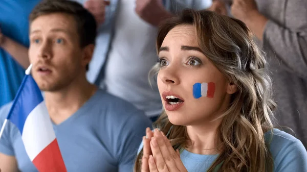 French Football Supporters Watching Final Game Together Pub Hope Victory — Stock Photo, Image