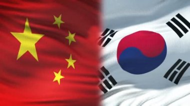 Çin ve Güney Kore el sıkışma Uluslararası dostluk Zirvesi bayrak arka plan