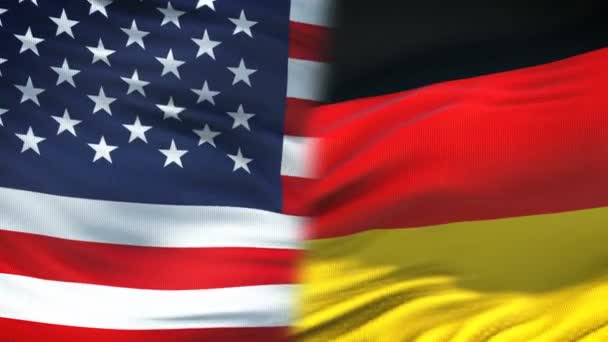 United States and Germany handshake, international friendship, flag background — Stock Video