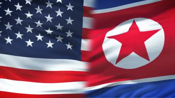 USA a Severní Korea handshake, mezinárodní přátelství, vlajka pozadí