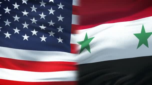 United States and Syria handshake, international friendship, flag background — Stock Video