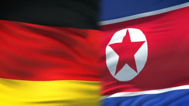 德国与北韩握手, 国际友谊, 旗帜背景 — 图库视频影像
