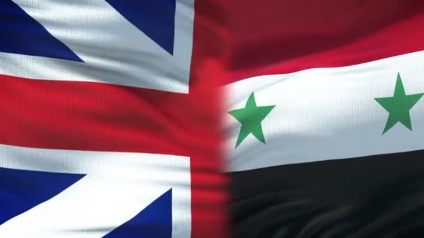 大不列颠和叙利亚握手, 国际友谊, 旗帜背景 — 图库视频影像