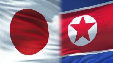 Japonya ve Kore Demokratik Halk Cumhuriyeti el sıkışma Uluslararası dostluk Zirvesi bayrak arka plan