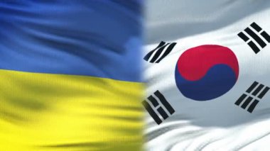Ukrayna ve Güney Kore el sıkışma, Uluslararası dostluk, arka plan bayrak