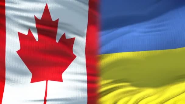 Poignée de main entre le Canada et l'Ukraine relations amicales internationales, fond du drapeau — Video