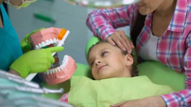 Çocuk için düzgün diş fırçalama nasıl açıklayan dostu Pediatrik Diş hekimi