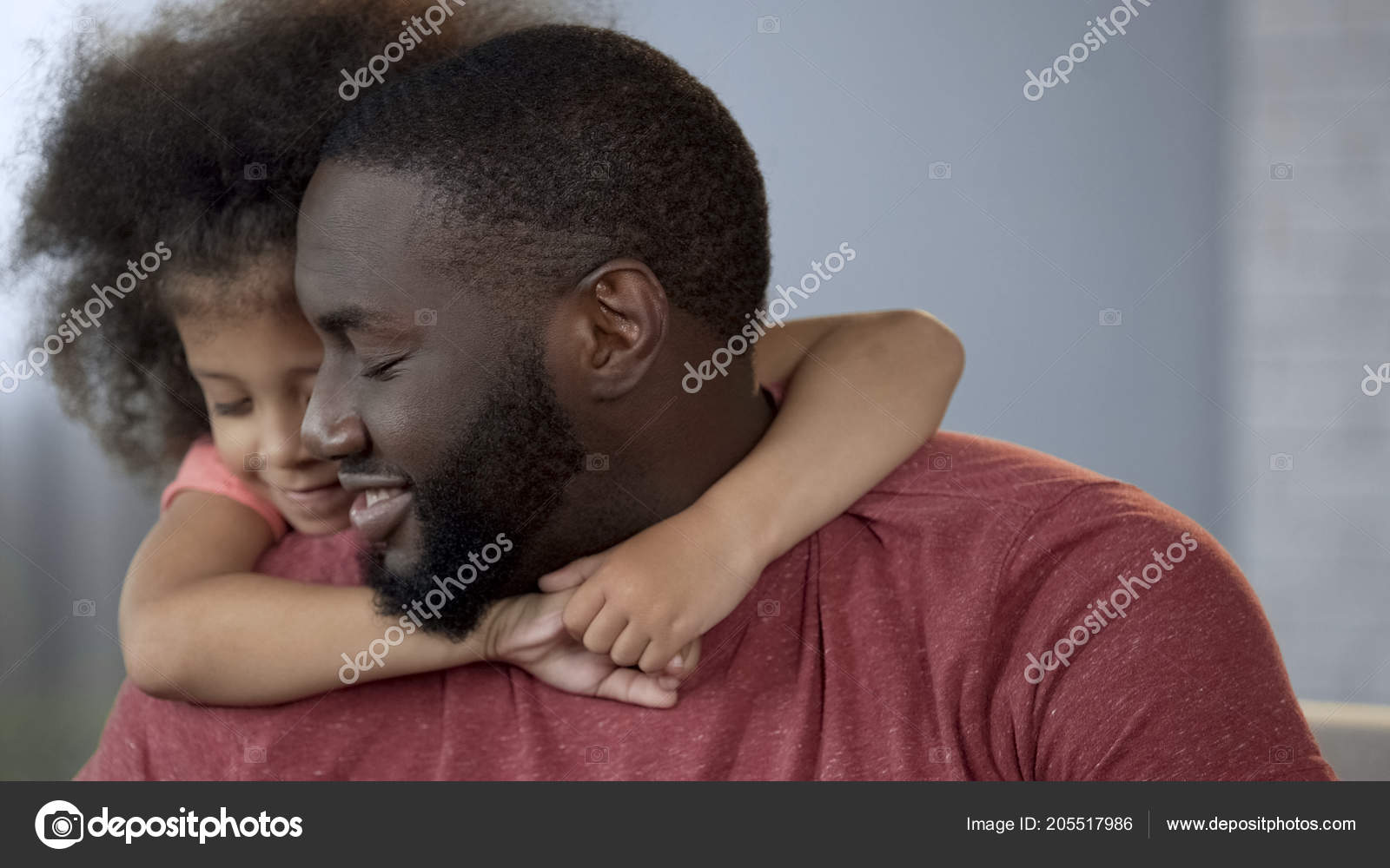 Cute Girl Hugging Dad Neck Tightly Her Little Hands Tenderness Stock