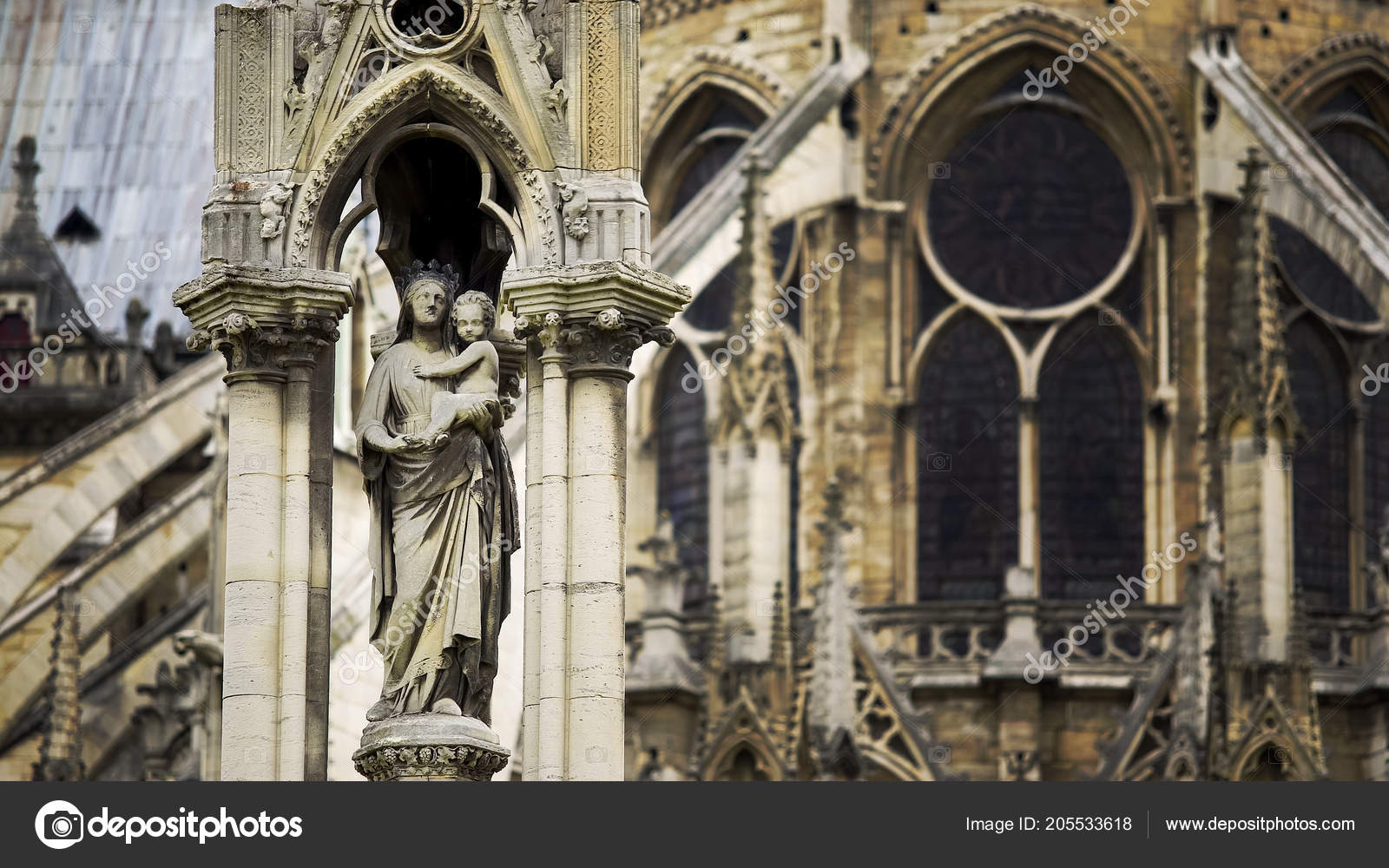 Statue Our Front Facade Notre Dame Statue Our Front Facade Notre Dame