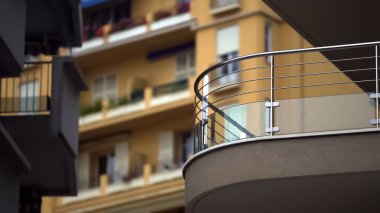 Windows of multistorey block of flats in European city, view of balconies clipart