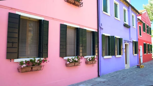 Rangée Maisons Colorées Burano Bâtiments Colorés Rangés Venise Tourisme — Photo