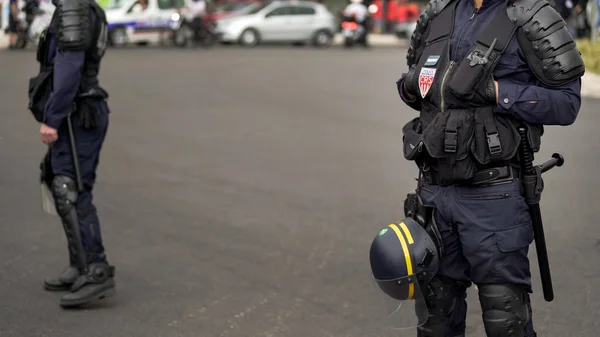 Policji Francji Odgrodzić Ulice Oglądania Porządku Publicznego Ulicy Miasta — Zdjęcie stockowe