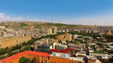 Güneşli bir günde Yerevan Şehir, eski binaları ve sokakları, cityscape havadan görünümü