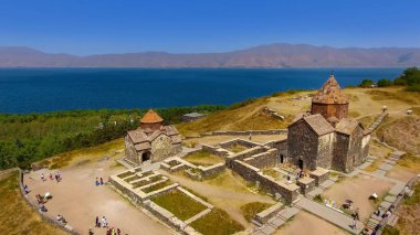 Beautiful old Sevanavank monastery complex, tourism in Armenia, sightseeing clipart