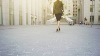 Goal-oriented business woman walking upstairs, successful career development clipart