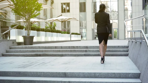 Femme Affaires Marchant Étage Pour Construire Remontant Échelle Carrière Succès — Photo