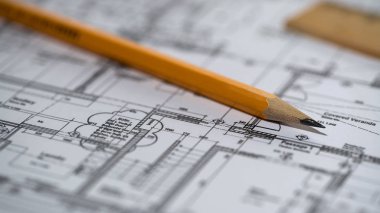 Yakın çekim detaylı yapı planı, mimari tasarım, inşaat büro