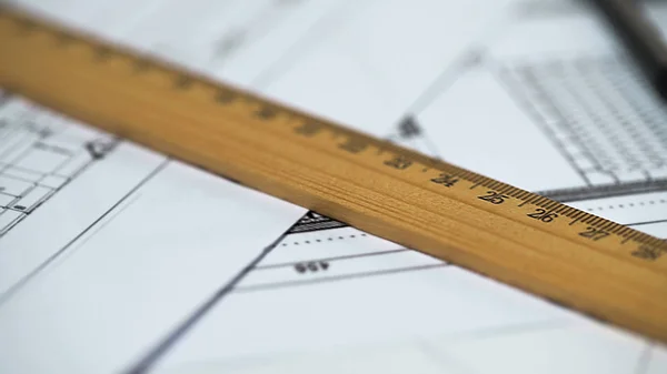 Ruler Documents Building Plan Architecture Design Distance Measurement — Stock Photo, Image