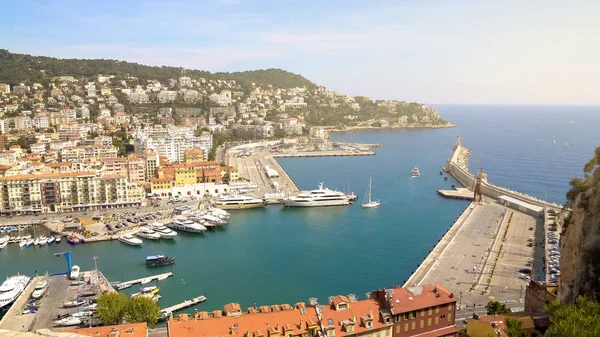 Nizza Porto Con Molti Yacht Lusso Barche Trasporto Acqua Vista — Foto Stock