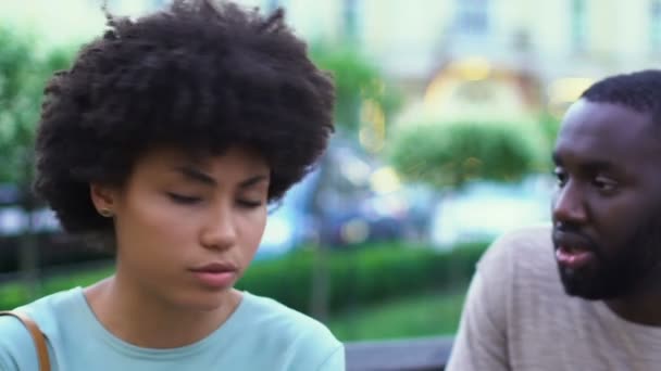 Young Afro American Couple Arguing Outdoors Lies Relationships Breakup — Stock Video