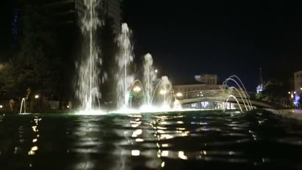 Verlichte Fontein Batumi Park Nacht City Sightseeing Waterprestaties — Stockvideo