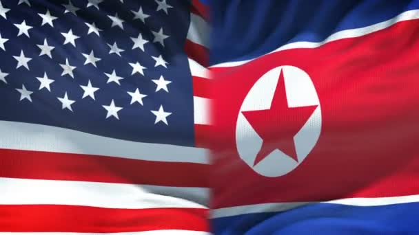 Ons Noord Korea Conflict Internationale Betrekkingen Vuisten Vlag Achtergrond — Stockvideo